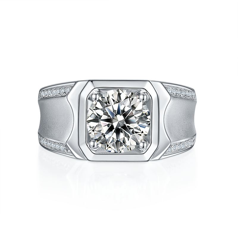 立波款S925银镀白金MoissaniteMen's Ring3ctD级